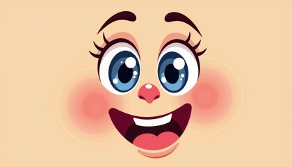 Cheerful cartoon face with big eyes, playful art design