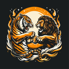 tiger and lion vector illustration