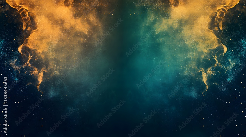 Poster golden and teal nebula clouds creating a splendid cosmic background