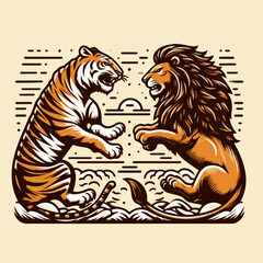tiger and lion vector illustration