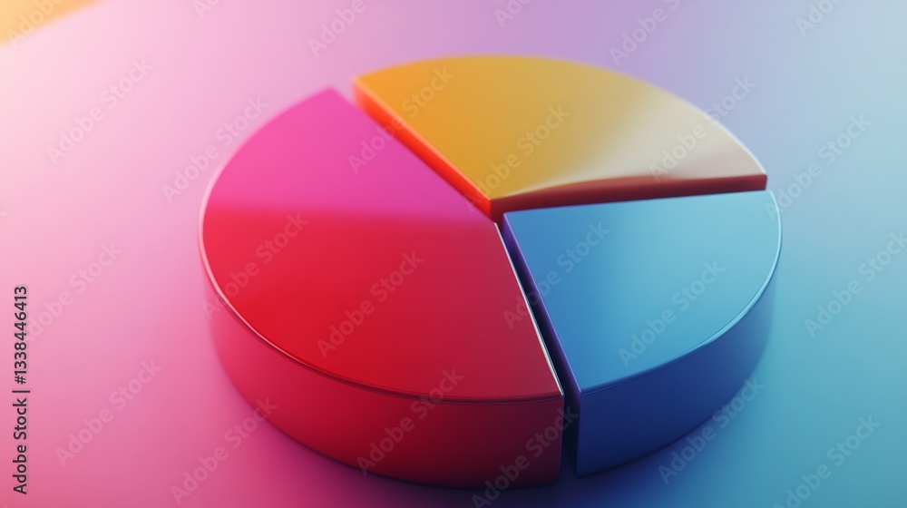 Poster a colorful d pie chart with slices that appear to pop out, set against a contrasting background, sho