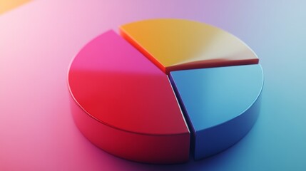 Obraz premium A colorful D pie chart with slices that appear to pop out, set against a contrasting background, showcasing data segments in a visually engaging way.