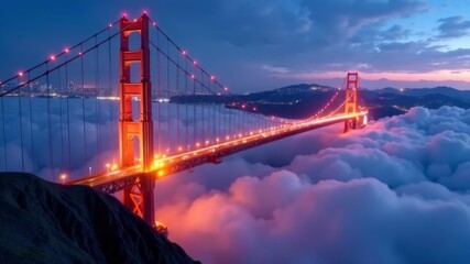 Fototapeta premium bridge in the clouds at night