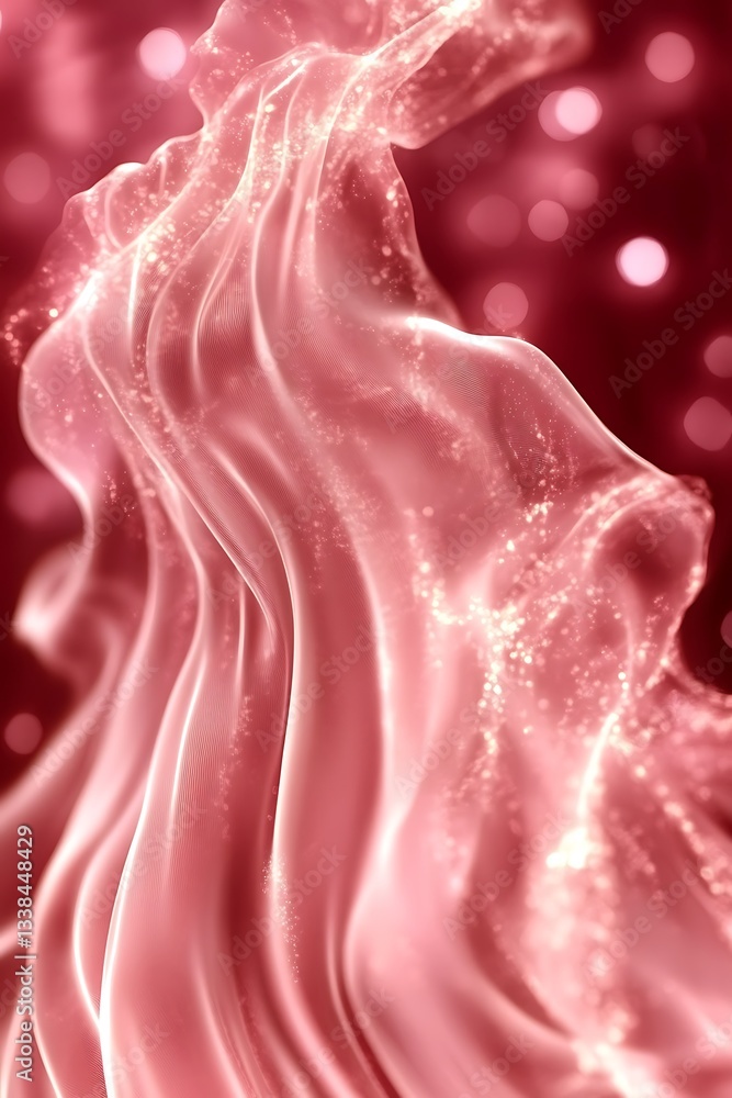 Poster dreamy crimson waves illuminated with ethereal lights and shimmering textures, creating a mesmerizin