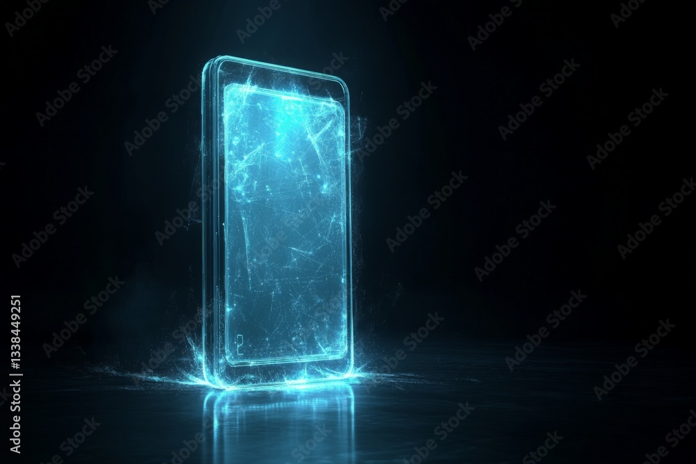 Poster futuristic glowing smartphone design with digital effects in a dark environment