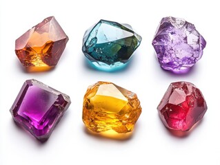 Fototapeta premium Collection of Colorful Gemstones on White Background Captivating Mineral Display Close Up Shot