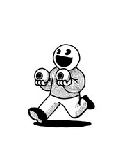 cartoon illustration carrying two eyes while laughing