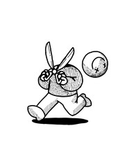 cartoon illustration carrying scissors with head falling