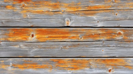 Obraz premium Weathered Gray Wooden Planks with Orange Paint Residue