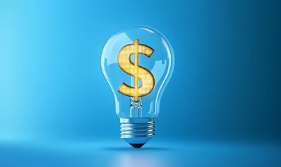 Light bulb with dollar sign isolated on blue background. A glowing symbol of money, profit, and financial success, perfect for business, investment, and smart decision concepts.