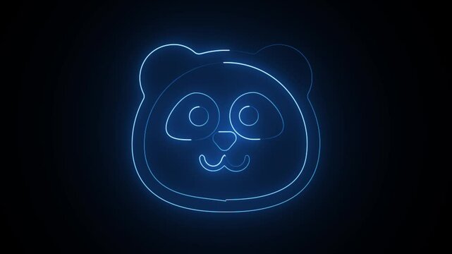 Neon effect glowing panda head icon animation on a black background.