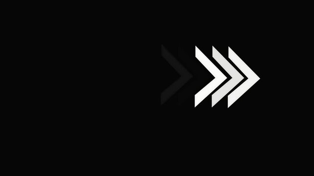 White directional  arrow moving animation right  on black background.roadside signboard.
