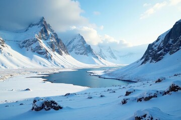 Snowy mountains and valleys at Northern tip of Prins Karls Forland Spitsbergen, mountains, frozen tundra