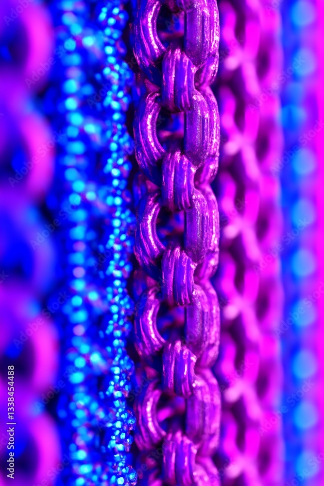 Poster vibrant symphony of chains and beads bathed in neon light creating an abstract texture