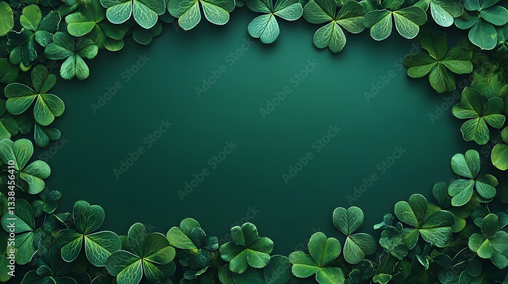 Aufkleber Green shamrocks frame creating copy space on dark background for saint patrick's day