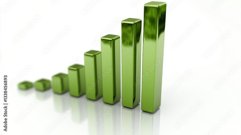 Poster a high-contrast d bar chart illustrating revenue growth, with sharp edges and a glossy finish, drawi