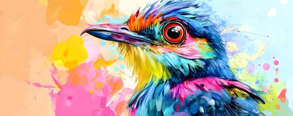 Colorful bird painting with abstract splash background