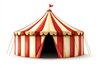 Colorful circus tent with red and white stripes in a festive outdoor setting during daytime