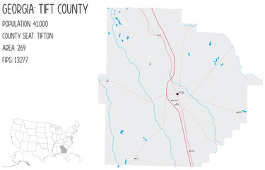 Large and detailed map of Tift County in Georgia, USA.