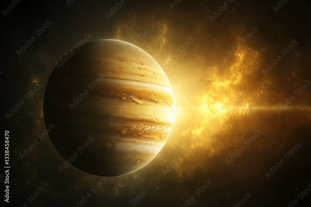 Poster jupiter shines brilliantly as it emits a stunning burst of energy in deep space during a cosmic disp