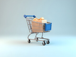 3d shopping cart promotion scene 618 Double eleven double twelve illustration