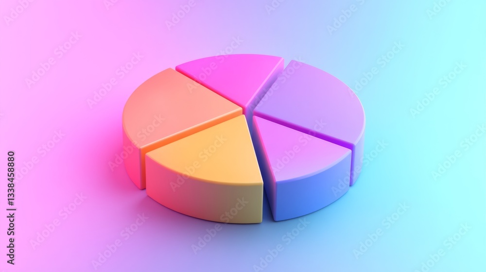 Poster a modern d pie chart featuring segments with gradient colors, displaying different data categories, 