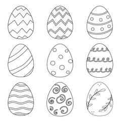 A set of black and white Easter eggs. Simple coloring page.