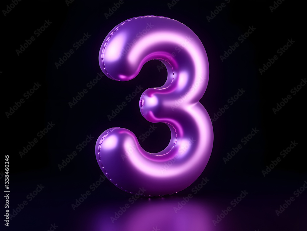 Poster 3d rendering number font 3, countdown concept with number 3