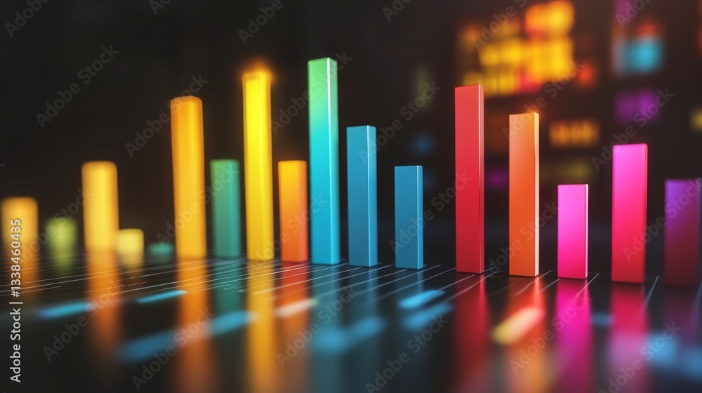 Poster a professional d bar chart with a clean layout, showcasing different financial metrics in distinct c
