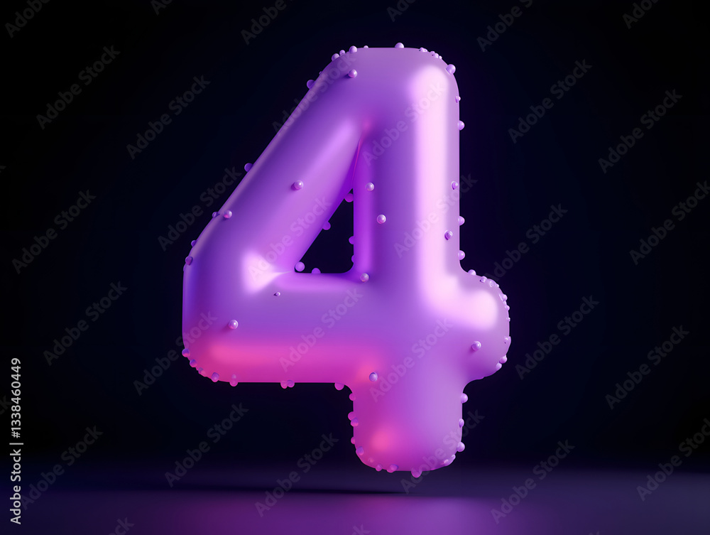 Poster 3d rendering number font 4, countdown concept of number 4