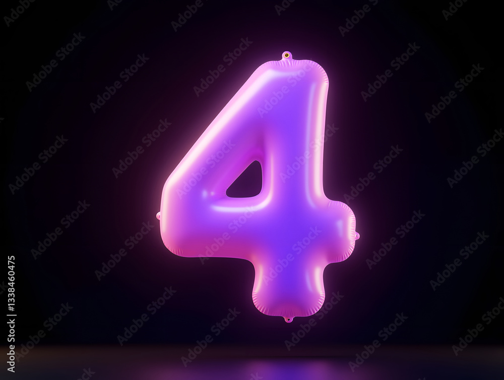 Poster 3d rendering number font 4, countdown concept of number 4