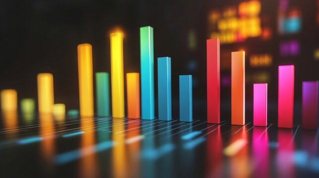 A professional D bar chart with a clean layout, showcasing different financial metrics in distinct colors, complemented by light effects to enhance its visual appeal.