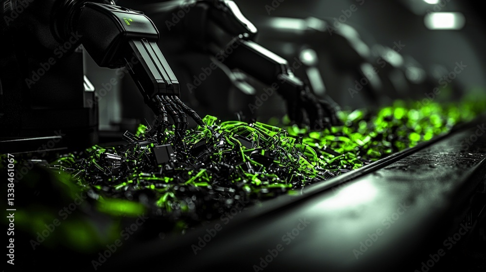 Poster futuristic recycling ai powered robotic sorting of e waste