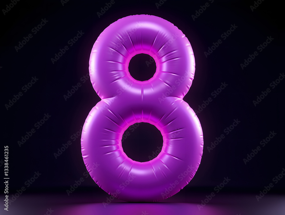 Poster 3d rendering number font 8, countdown concept of number 8