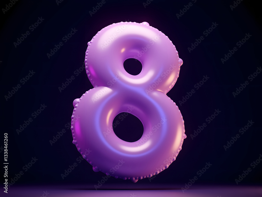 Poster 3d rendering number font 8, countdown concept of number 8