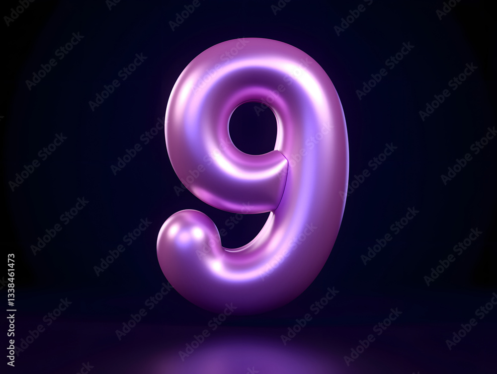 Poster 3d rendering number font 9, countdown concept of number 9