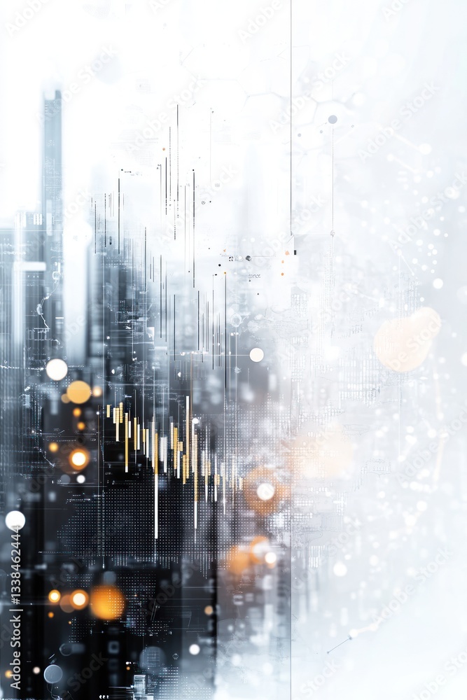 Poster abstract digital landscape with data visualization and light effects