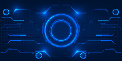 Obraz premium Abstract futuristic digital hi tech head up display background with orbit glowing dots around for product advertising background and game graphic artwork.Vector illustrations. 