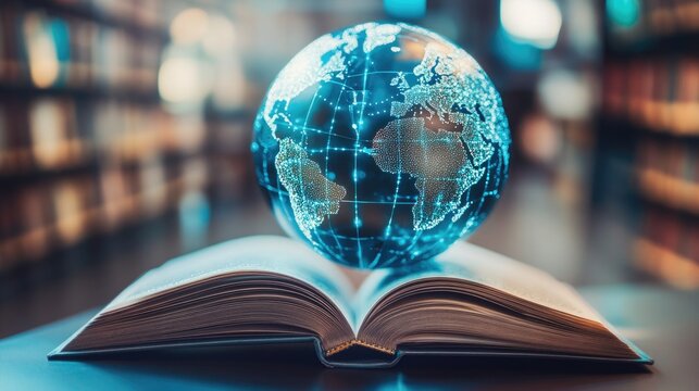A person holding a book with a globe on the cover, suitable for educational or motivational purposes