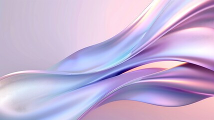Naklejka premium A soft and dreamy abstract background with smooth, curved holographic waves, delicate shimmer effects reflecting light in pastel blue and pink hues, a calming and futuristic digital design