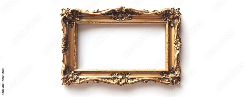 Aufkleber golden ornate frame hanging on white wall displaying empty space