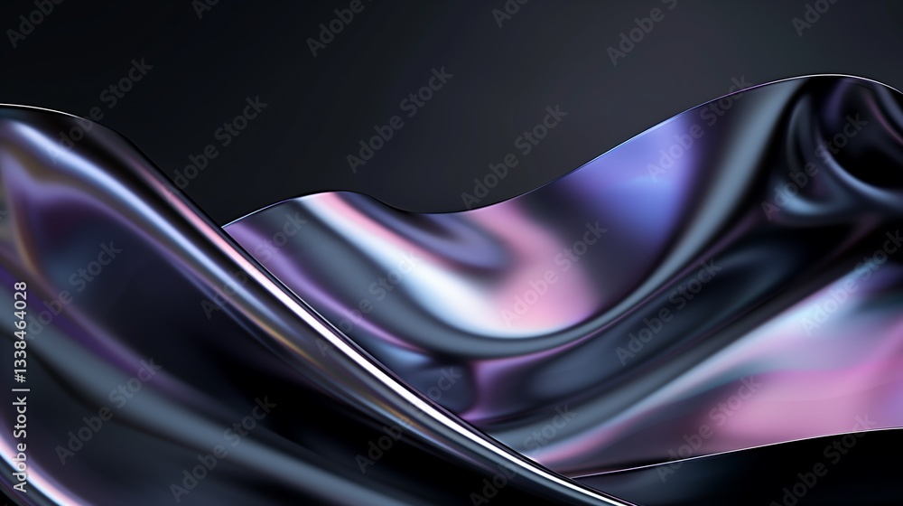 Poster a surreal abstract background featuring luminous iridescent waves flowing across a dark backdrop, fl