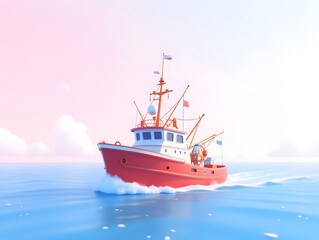 Fototapeta premium National Day holiday departure travel cartoon luxury ship transport illustration