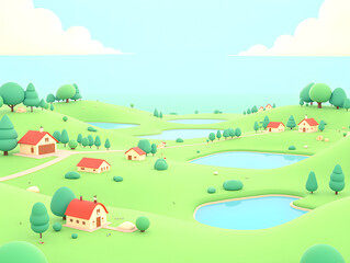 Rural revitalization Rural idyllic scenery Agricultural farm three rural background illustration
