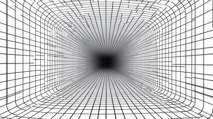 Obraz premium Abstract Perspective Tunnel Grid: A Monochromatic Visual Journey into Depth and Illusion