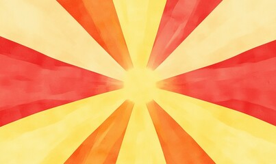 Radiant sunburst of yellow, orange, and red watercolor rays expanding from a bright center point
