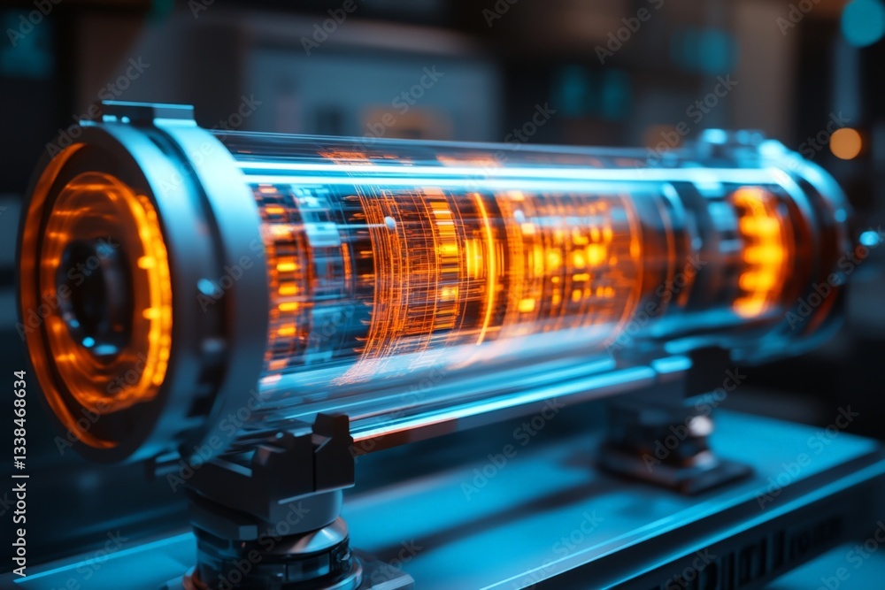 Aufkleber futuristic energy tube glowing in an advanced laboratory showcasing intricate technology in a high-t