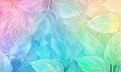 Rainbow hued leaves in pastel colors blend in artistic background. Soft and vibrant