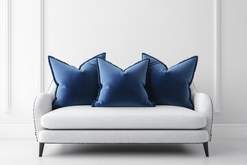 indigo velvet pillow isolated on a white background, png.