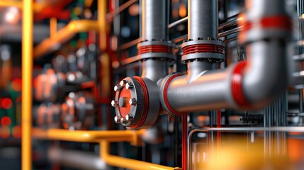 Fototapeta premium smart grid distribution management concept. Industrial pipes with vibrant colors and intricate designs.